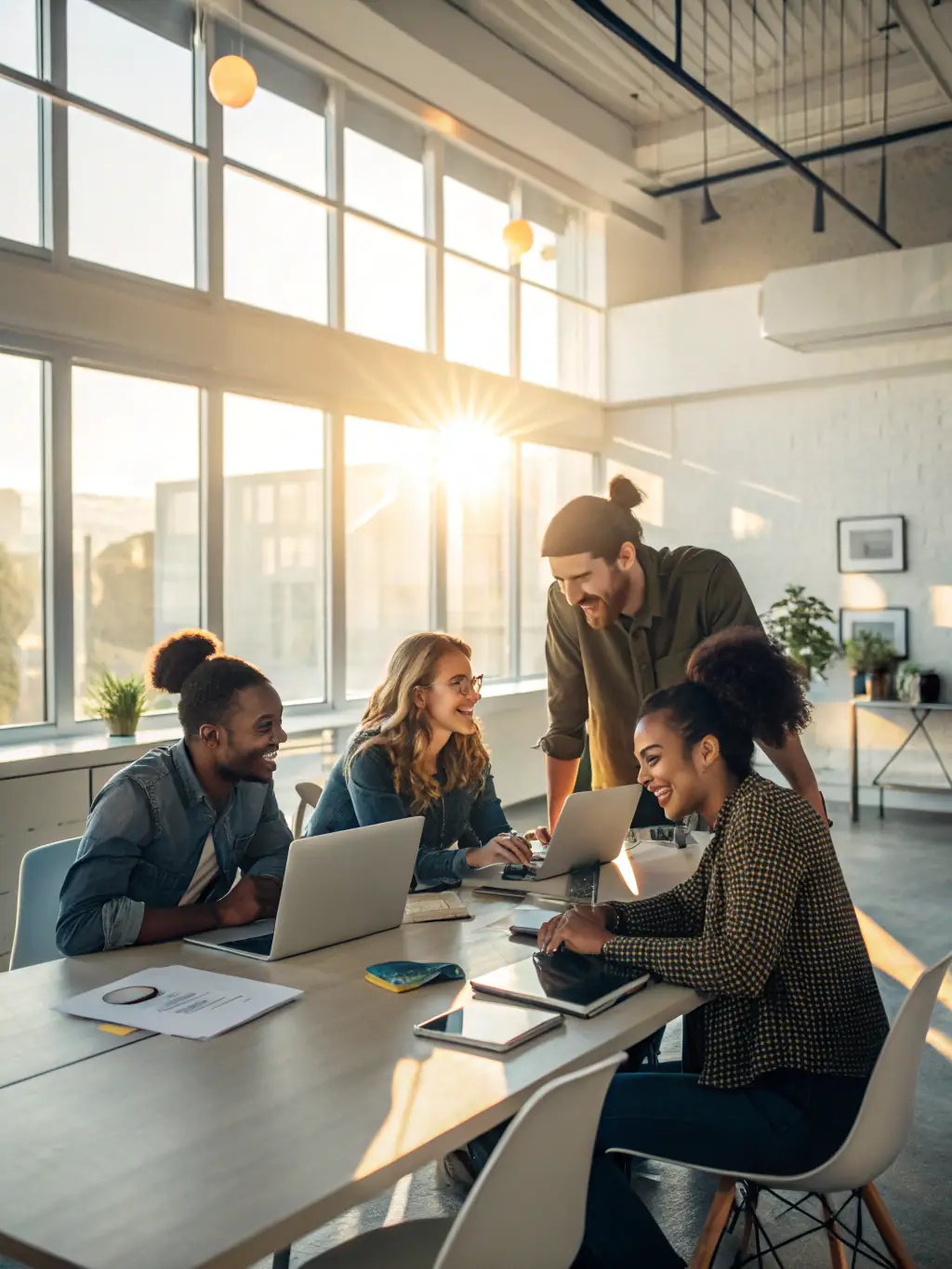 A modern office environment with employees working seamlessly, demonstrating the benefits of SelantiTech's IT infrastructure management.