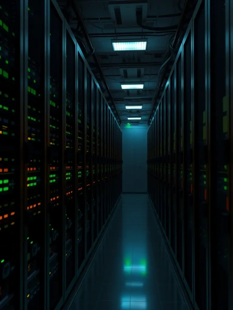 A close-up shot of a server room with blinking lights, emphasizing the hardware infrastructure supporting RDP services at SelantiTech.